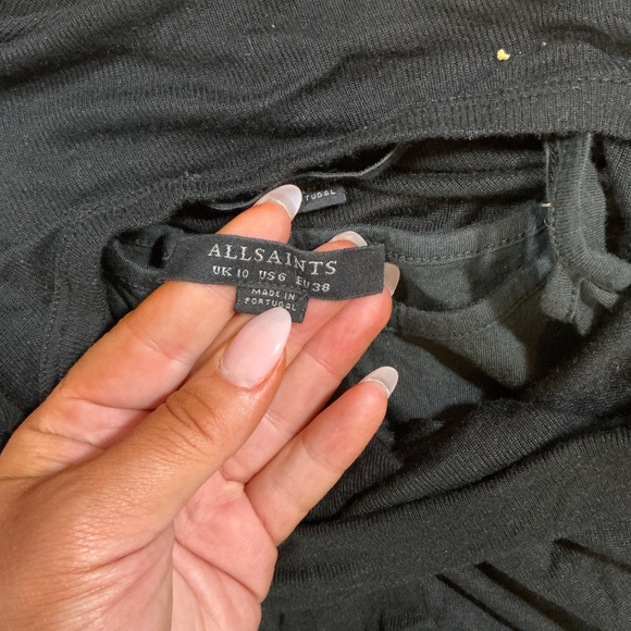 AllSaints Black Long Sleeve Ruched Bodycon Dress Women’s Size 6 (US 10 UK / EU 3 - Picture 5 of 6